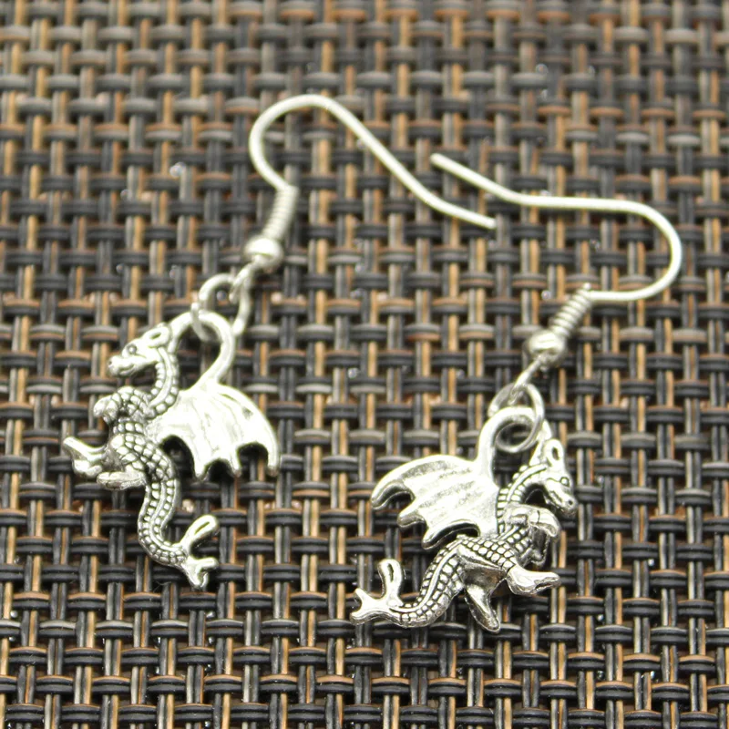 Antique Silver Color Dragon China Loong Charm Drop Earring Dangle Earrings For Womens | Украшения и аксессуары