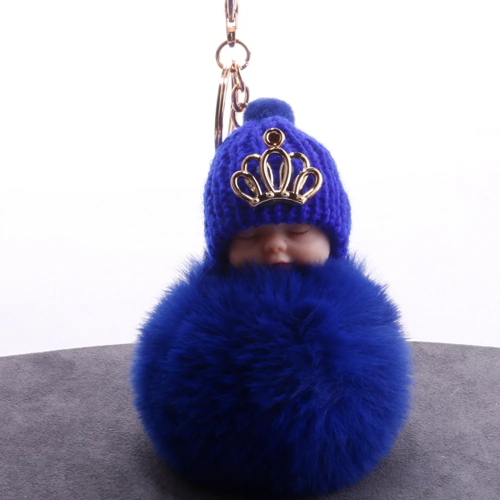 DIEZI шарик из искусственного кроличьего меха брелок с помпоном Корона Спящая детская цепочка для ключей Pom брелоки балетная девушка женская сумка Ювелирные изделия - Цвет: dark blue crown