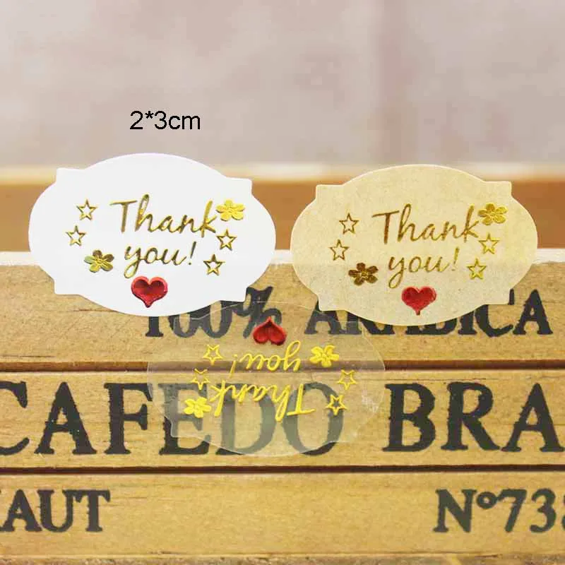 Thank you stickers 100pcs thank you gold foil gift labels DIY handmade with love transparent sticker labels for jewelry/cookies/handmade favors
