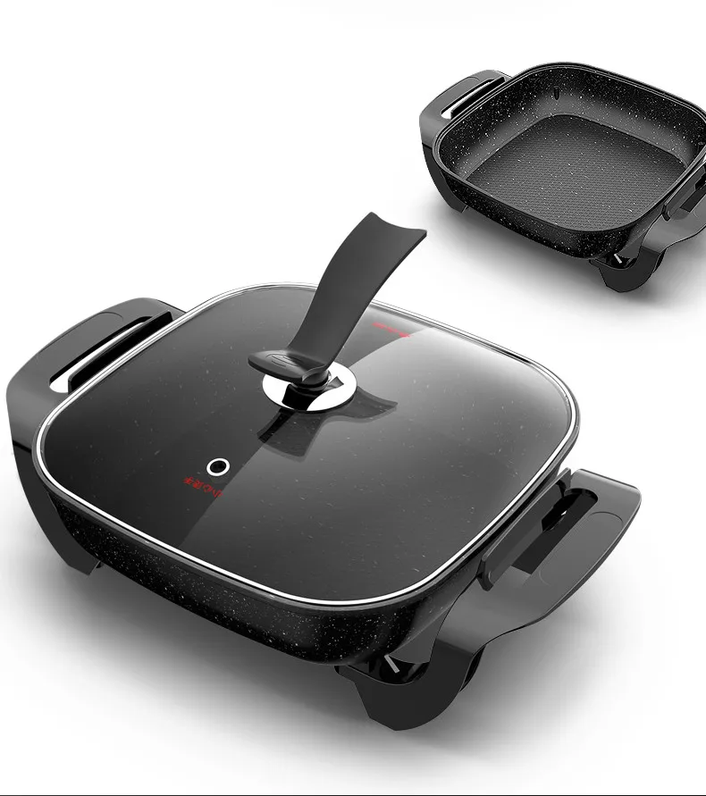 

Home Multifunctional Electric Hot Pot 5 Gear Firepower Adjustable Square Non-stick Wok Aluminum Alloy Frying Pan 5L 1360W