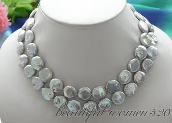 

Z4387 30" 14mm gray coin freshwater pearl cultured necklace