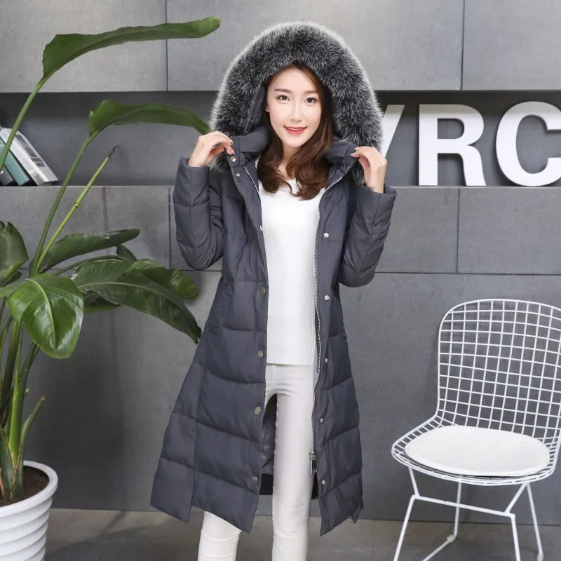 Rembourré Chaud Outwear Gray long Femmes Zipper Lumière brown X dark Dernière Et Femelle De D'hiver Dow Yl1795 Vestes Black 2017 Manteaux Ouatée À Parkas Fourrure Capuchon yfv7Ygb6