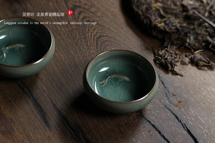 Китайский Селадон Фарфор Longquan чайные чашки чайный горшок Золотая Рыба чашка чая, кружка 60 мл китайский чайный сервиз кракле чайный сервиз Прямая поставка
