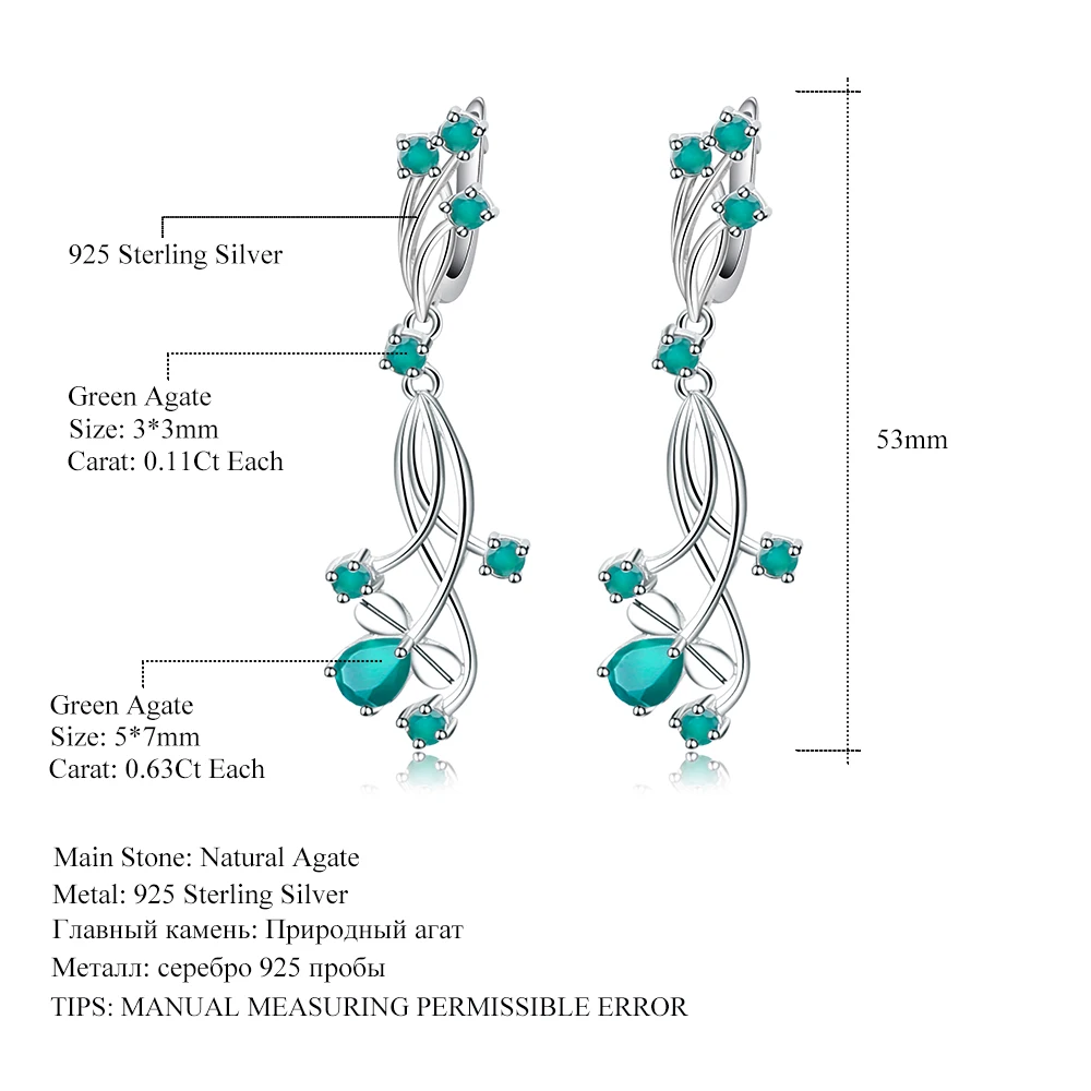 GEM'S балетные ювелирные изделия 2.88ct натуральный зеленый агат Свадебные Висячие серьги для женщин 925 пробы серебряные свадебные ювелирные изделия