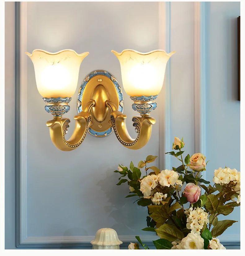 Средиземноморский простой синий настенный светильник спальня прикроватная лампа прохода Американский пасторальный креативный Смола