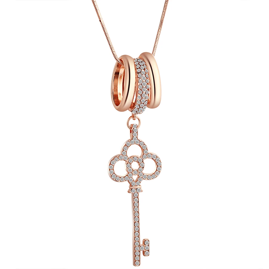 RAVIMOUR, новинка, массивное ожерелье s для женщин, длинная цепочка, цветок, брелок, ожерелье, подвеска, модное ювелирное изделие, корейский Макси Чокер-колье - Окраска металла: 3 Rings Key-Gold