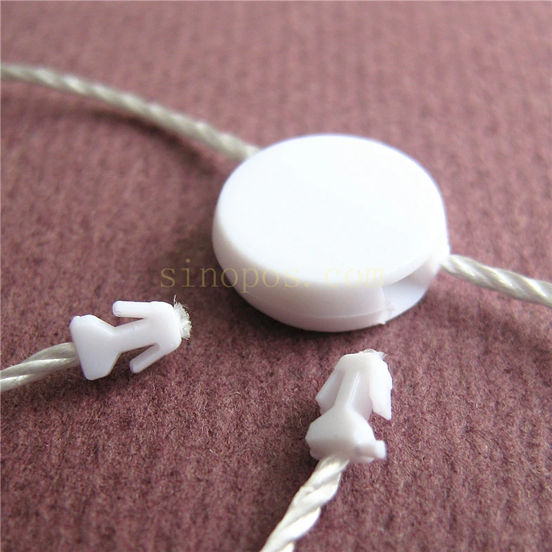 White Hang Tag Polyester String with Plastic Double Plug Square Buckle 