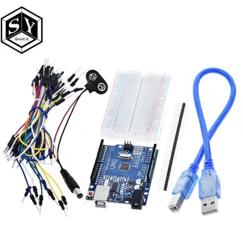 

Starter Kit for arduino nano Uno R3 - Bundle of 5 Items Uno R3 Breadboard Jumper Wires USB Cable and 9V Battery Connector