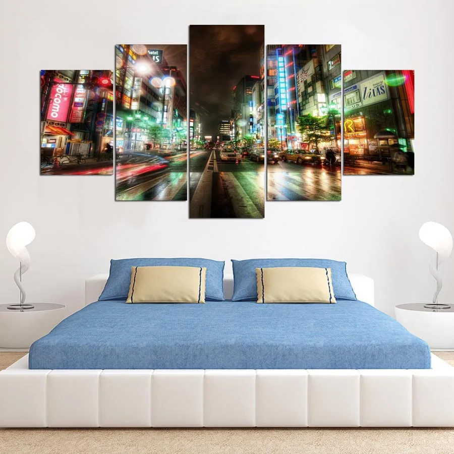 5 panel hd Tokyo night view Art print canvas art wall framed paintings for living room wall