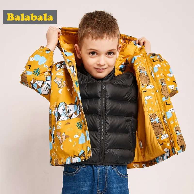 

Balabala Toddler Boys 2 in 1 Outdoor Jacket with Detachable Stand-up Collar Puffer Jacket with Slant Pocket Kids Windbreaker