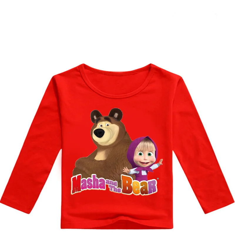 Маша и Медведь, коллекция года, весенне-осенняя модная футболка с длинными рукавами Топы для мальчиков и девочек, детская Рождественская футболка, костюм, спортивный топ