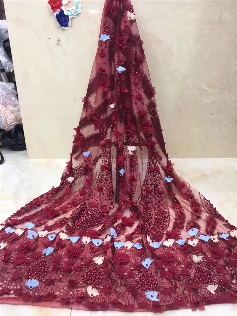 

best quality african French Lace Fabric 3d flower with beaded embroidered BZL-10122 African Tulle Lace Fabric