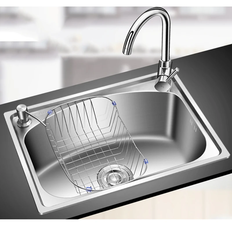 kitchen sink stainless steel Finished brushed single bowl sink kitchen above counter or undermount without faucet kitchen sinks 6