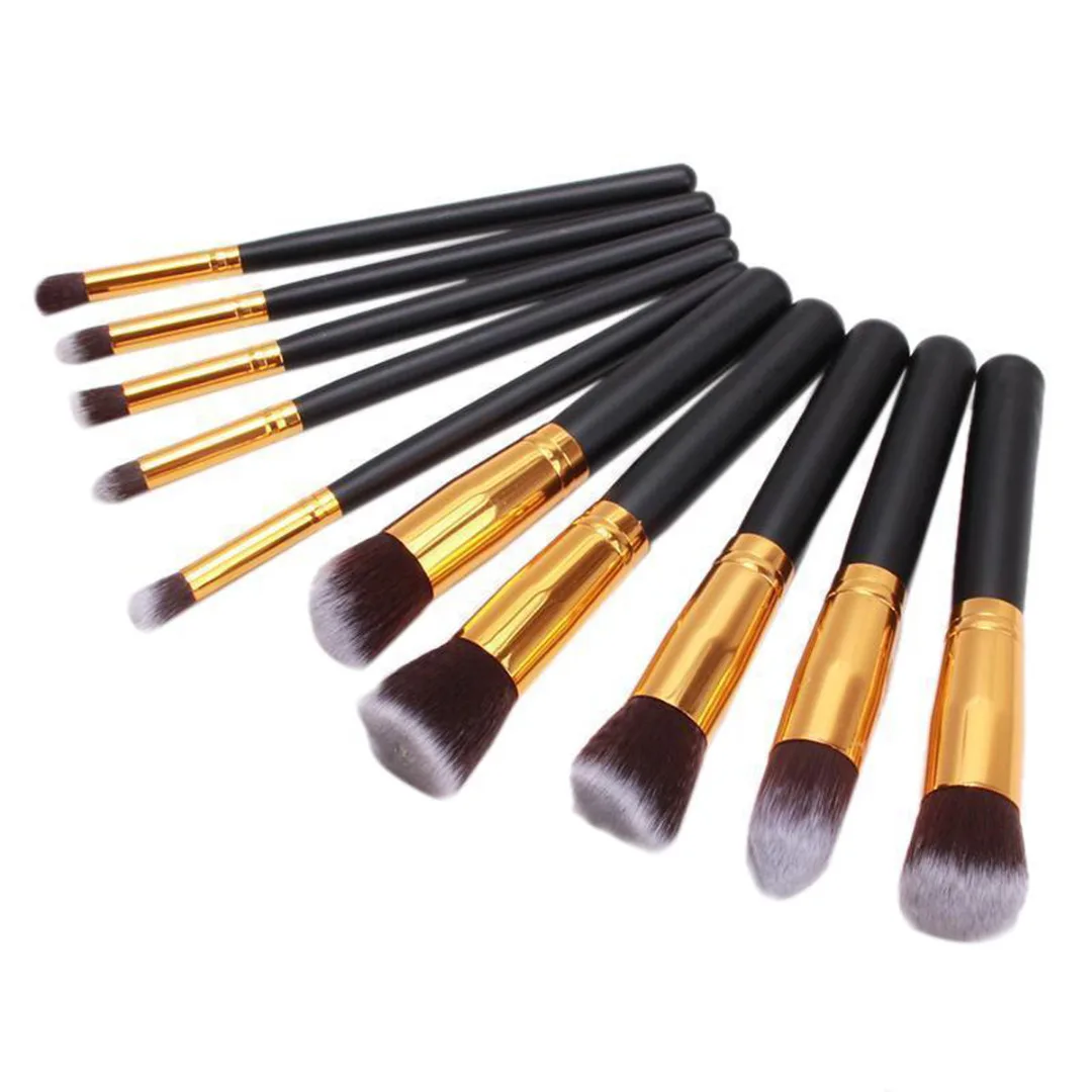 Shellhard 10 Pcs Professional Makeup Brush Set Tools Powder Foundation Eyeshadow Lip Eyeliner Blush Wooden Make Up Brushes Kit