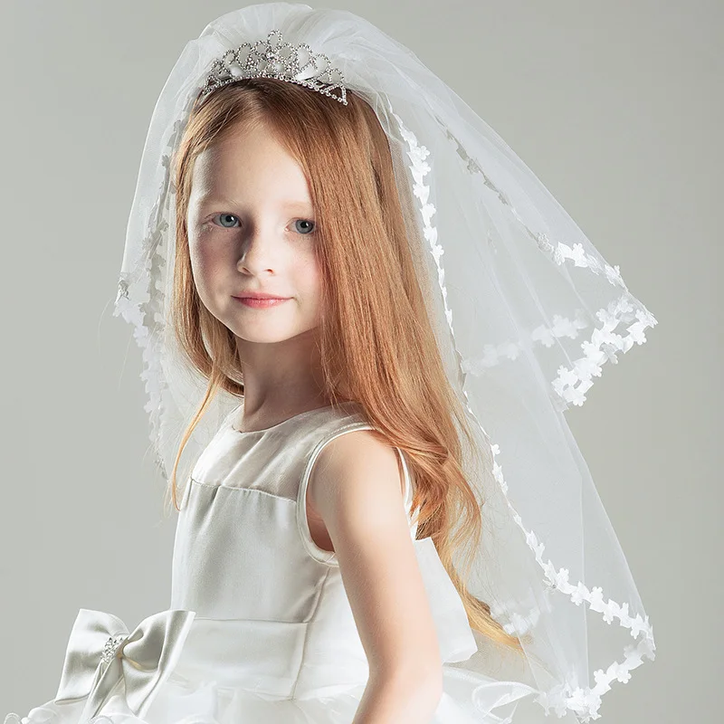 Miniature Bride Veil in White Girls 2T Silk Flower Pearl First Communion Veil