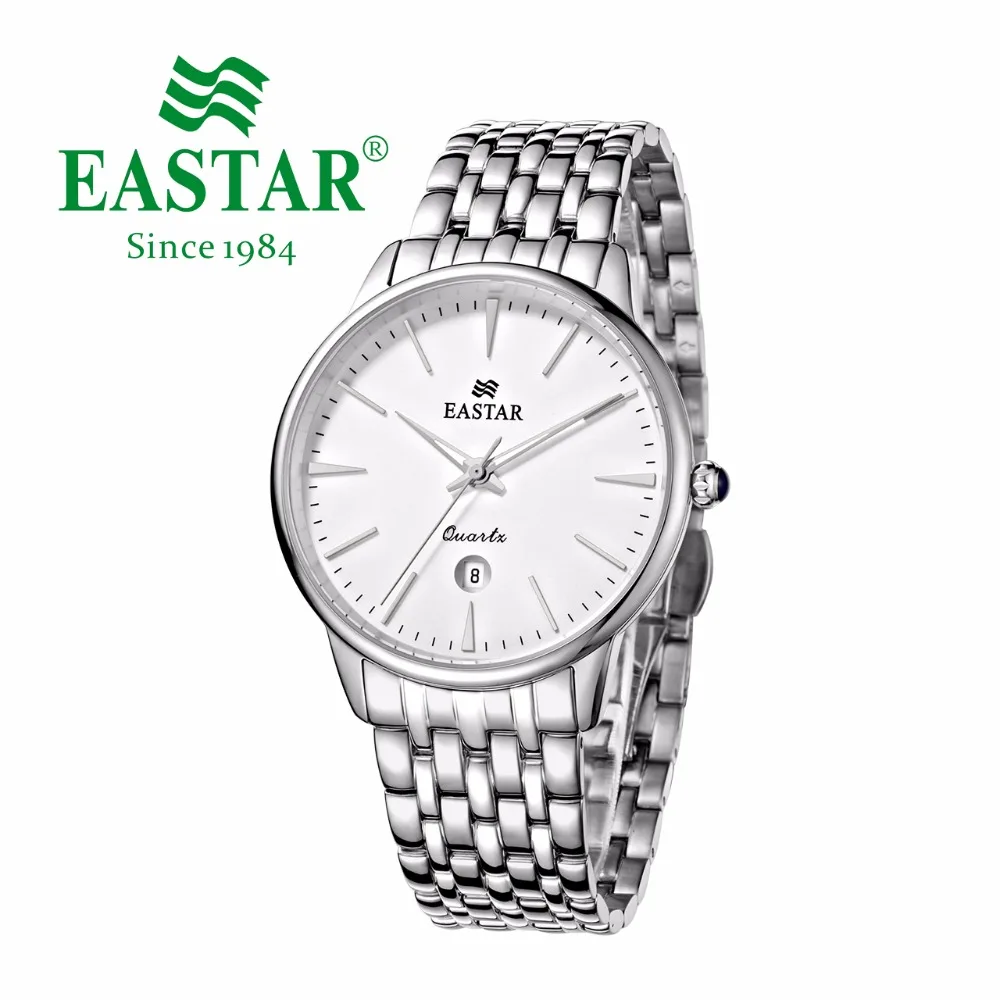 Eastar Роман Количество черный и белый циферблат часы Для мужчин Бизнес серебристый 30 м Водонепроницаемый Кварцевые наручные часы браслет