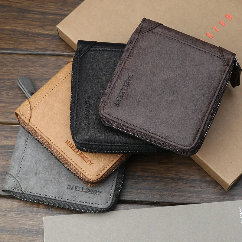 Livoty Mens Leather ID Card Holder Billfold Zip Purse Wallet Handbag Clutch coffee 