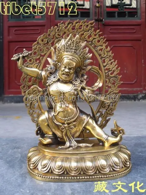 Тибетский буддизм, латунь, красивый вид Vajrapani Chanai Dorje статуя Будды 33 см украшение династии еда курильщик бронзовая статуя
