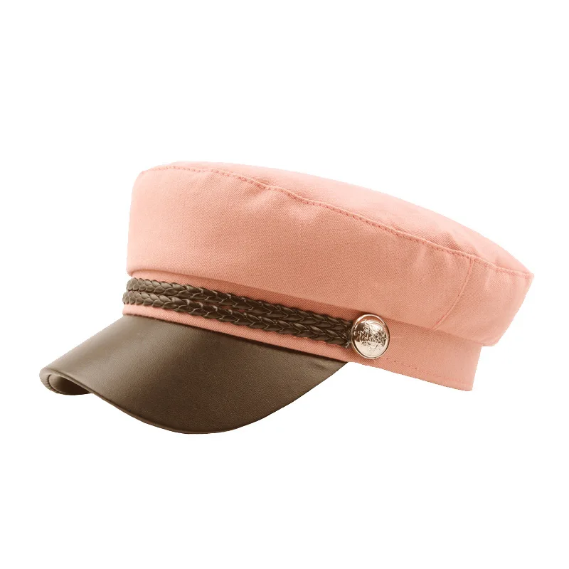 Женская шапка, весна, хлопок, темно-синяя шапка, модная черная кожа, фиксированная корона, Серебряная Пряжка, зимние теплые шапки-береты, шапка - Цвет: Розовый