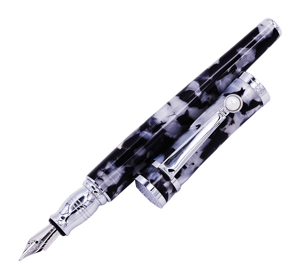 

Fuliwen Celluloid Fountain Pen Ice Flowers Black-White, Fine Nib Fashion Writing Gift Pen Business Office Home School Supplies