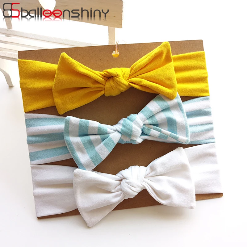 

BalleenShiny 3PCS Bowknot Baby Girls Headband Hair Accessories Striped Wave Point Print Hairband Child Kids Princess Headwear