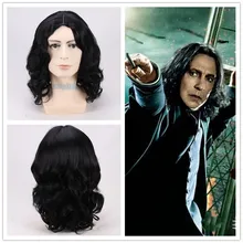 35cm Movie Severus Snape Black Wig Cosplay Professor Snape Curly Wig Halloween Role Play Hair Costumes + Wig Cap shokugeki no souma megumi tadokoro blue braid cosplay wig halloween role play wig accessory