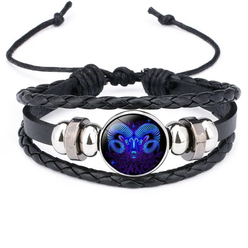 NIUYITID Trendy 12 Constellations Bracelets Men Jewelry Black Leather Braclet For Women Pulseras Man Bracelets Accessories (6)