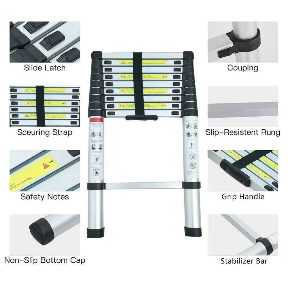 

Newest 2.9m Multi-Purpose Alloy Aluminum Retractable Multifunctional Telescopic Single Straight Extension Extendable Ladder
