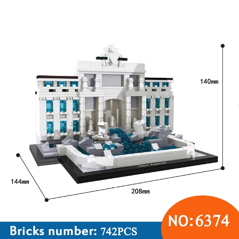 

6374 World Famous Cultural Architecture Building Blocks Trevi Fountain Rome Mini City Bricks Educational Toys For Children