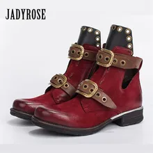 Jady/Винтажные женские осенне-зимние ботинки с ремешками; короткие ботильоны из натуральной кожи на резиновой подошве; женские ботинки для верховой езды