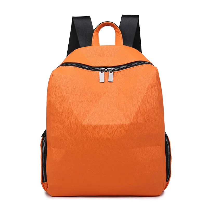

Geometric Stitching Backpack Vigor Orange Color Backpacks Luxury Leather Unisex Bag Useful Mother Bag Women Elegant Mochila 2019