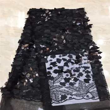 

African Lace Fabric 2019 High Quality Lace 3d Flower Lace Fabric Embroidery trim 5yards For African Sequins lace Bridal dress