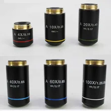 195 объектив микроскопа 4X10X20X40X 60X100X план Бесконечность ахроматический объектив Биологический микроскоп части и аксессуары