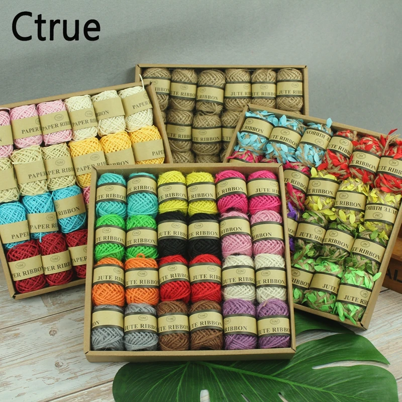 Kopen 24 stks doos DIY Natuurlijke Jute Jute Hennep Touw Lint Trim Twijn Rope Stof Koord Handgemaakte Wrap rustieke bruiloft decoratie