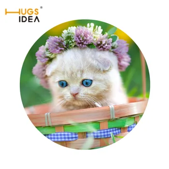 

HUGSIDEA 60*60CM Lovely Cat Round Carpets and Rugs for Living Room Countryside Floral Print Area Rugs Kids Play Non-slip Doormat