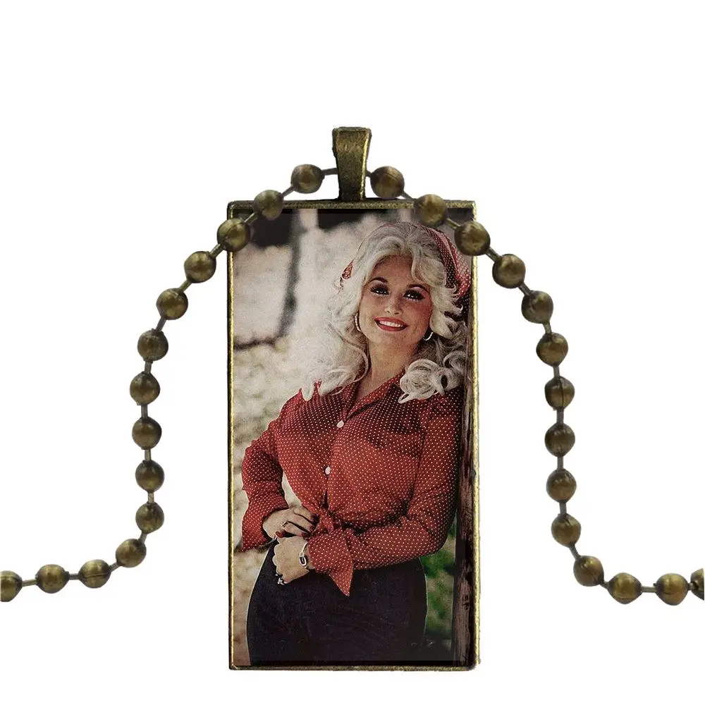 Подвесное ожерелье Dolly Parton со стеклянным кабошоном прямоугольное модное для
