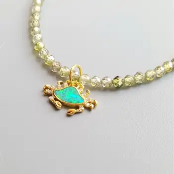 

Lii Ji Green Zircon Lab-created Opal Crab Charm Necklace 40cm+5cm Delicate Jewelry For Children or Women