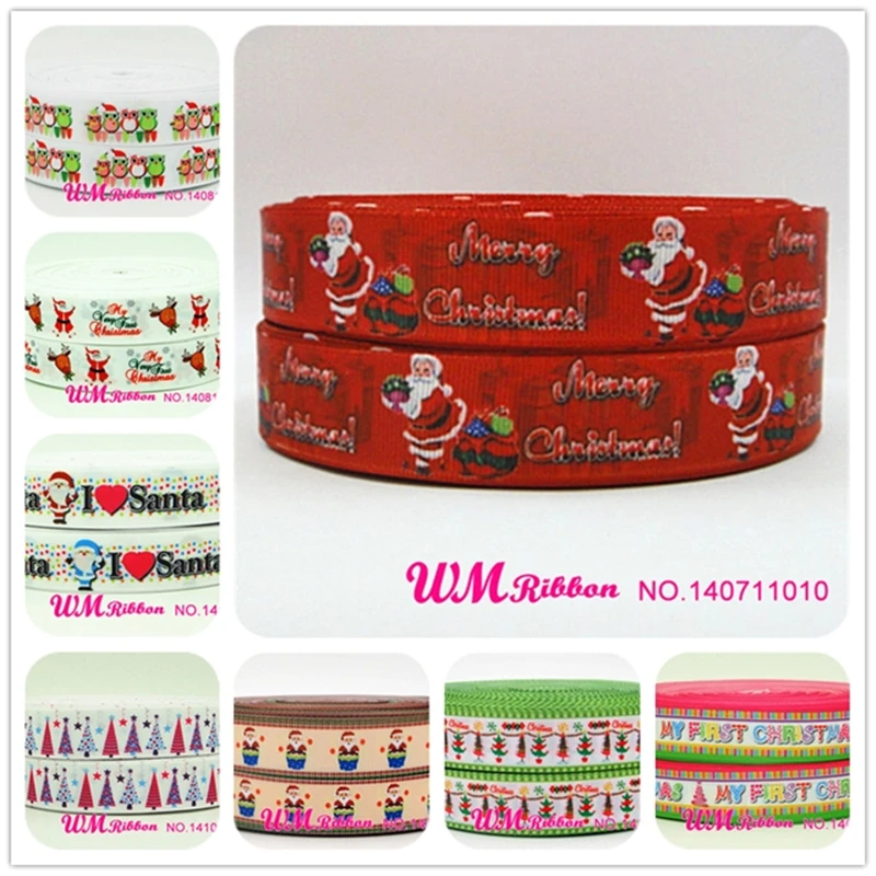 

Q&N ribbon 7/8inch 22mm cartoon Christmas tree printed grosgrain ribbon 50yds/roll free shipping for hair bow hair tie