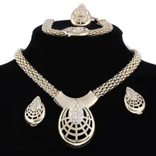 Золотой 4 шт./компл. капли воды Ожерелья для мужчин Подвески Серьги-гвоздики браслет ажурный Свадебные Кольца преувеличены Африканский комплект ювелирных изделий