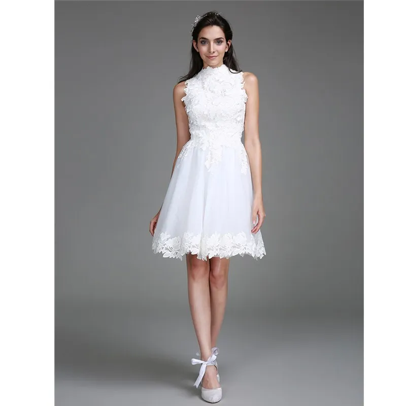 LAN TING BRIDE A Line High Neck Knee Length Wedding Dress