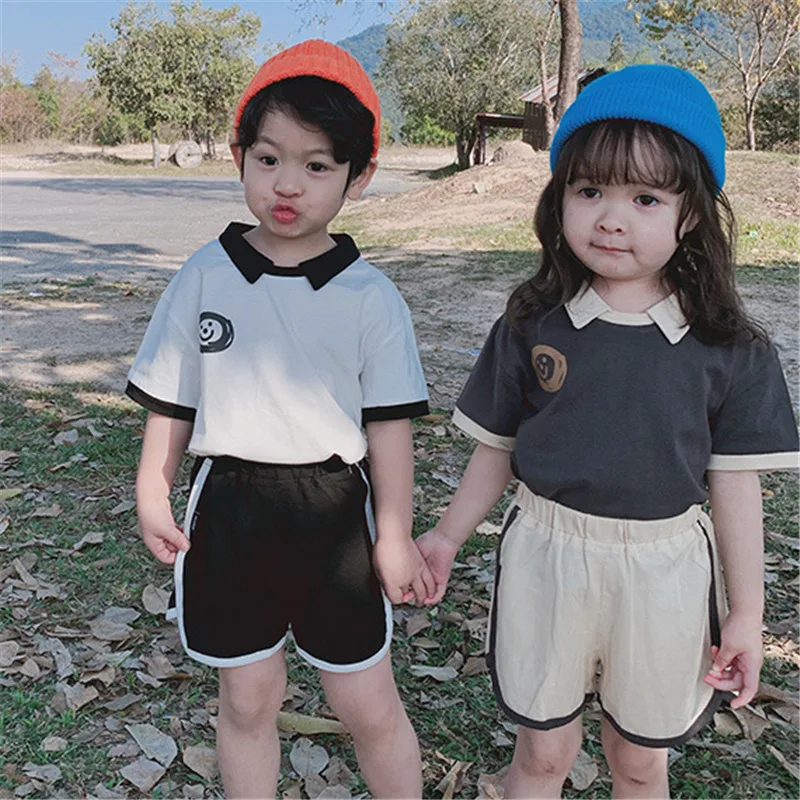 

Summer 2019 cartoon printed boys girls clothes sets kids short sleeve T shirt + shorts 2pcs suits