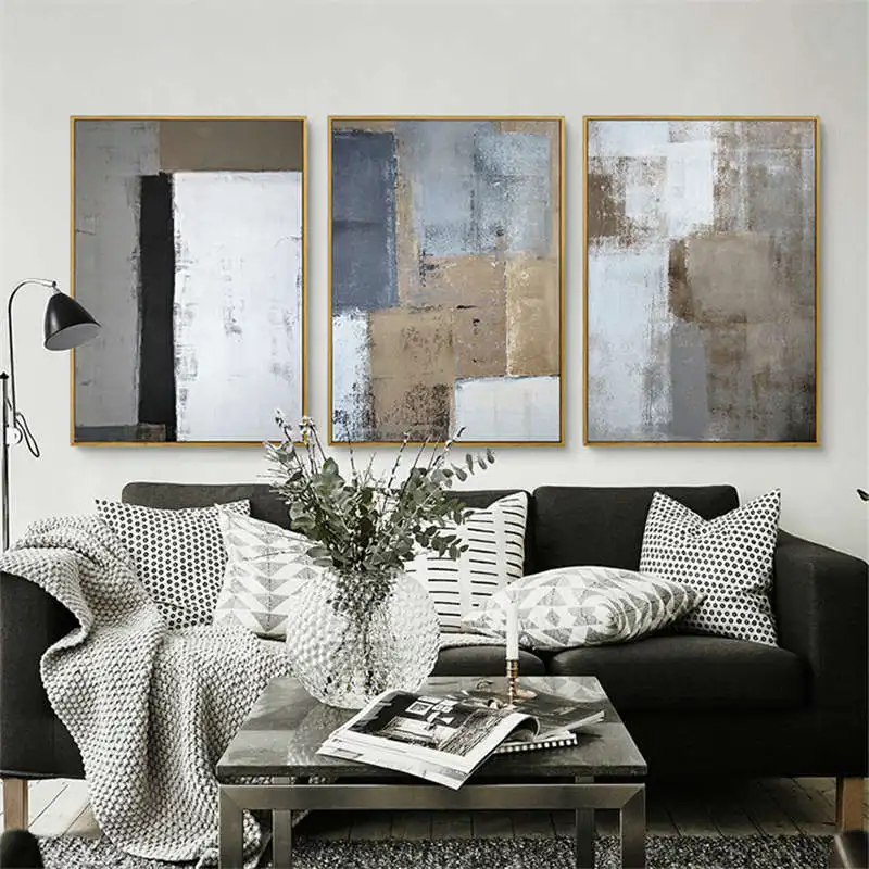 Triptych Nordic White Black Grey Square Picture Modern Poster Canvas