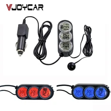 Автомобильный термометр, измеритель напряжения, часы 3 в 1, цифровой дисплей, аксессуары для салона автомобиля, два вида подсветки