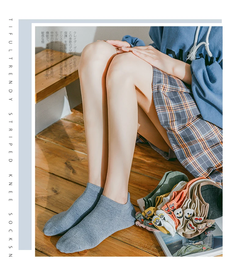 5 пар/упак. каваи вышитые выразительные женские носки счастливые Модные ботильоны забавные Женские носочки хлопок Лето карамельный цвет