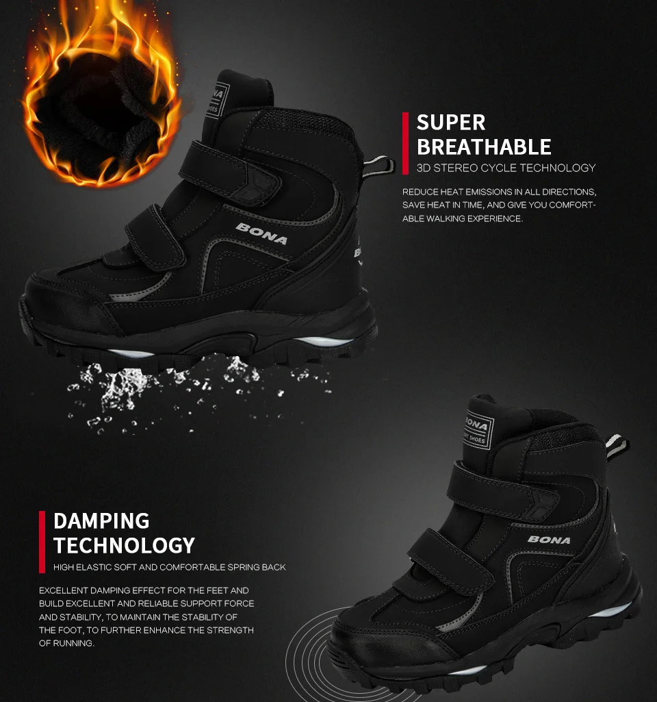 BONA/ новые стильные зимние ботинки для мальчиков; детская обувь; Детские кроссовки; кожаные ботинки; плюшевые теплые удобные ботильоны на плоской подошве