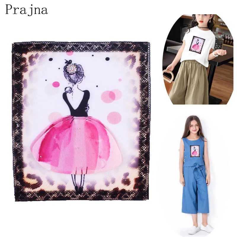 

Prajna 3D Beautiful Dancing girl Patch Printed Sew On Patches Cute Cartoon Rhinestone Beaded Patches For Clothes Badge Applique