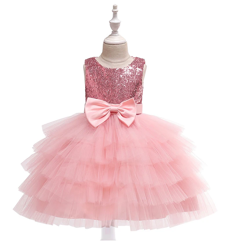

Girls Dress Bow Sequin Decoration Lace Princess Dresses For Girls Bow Birthday Present Party Clothes Kids Christmas Costume