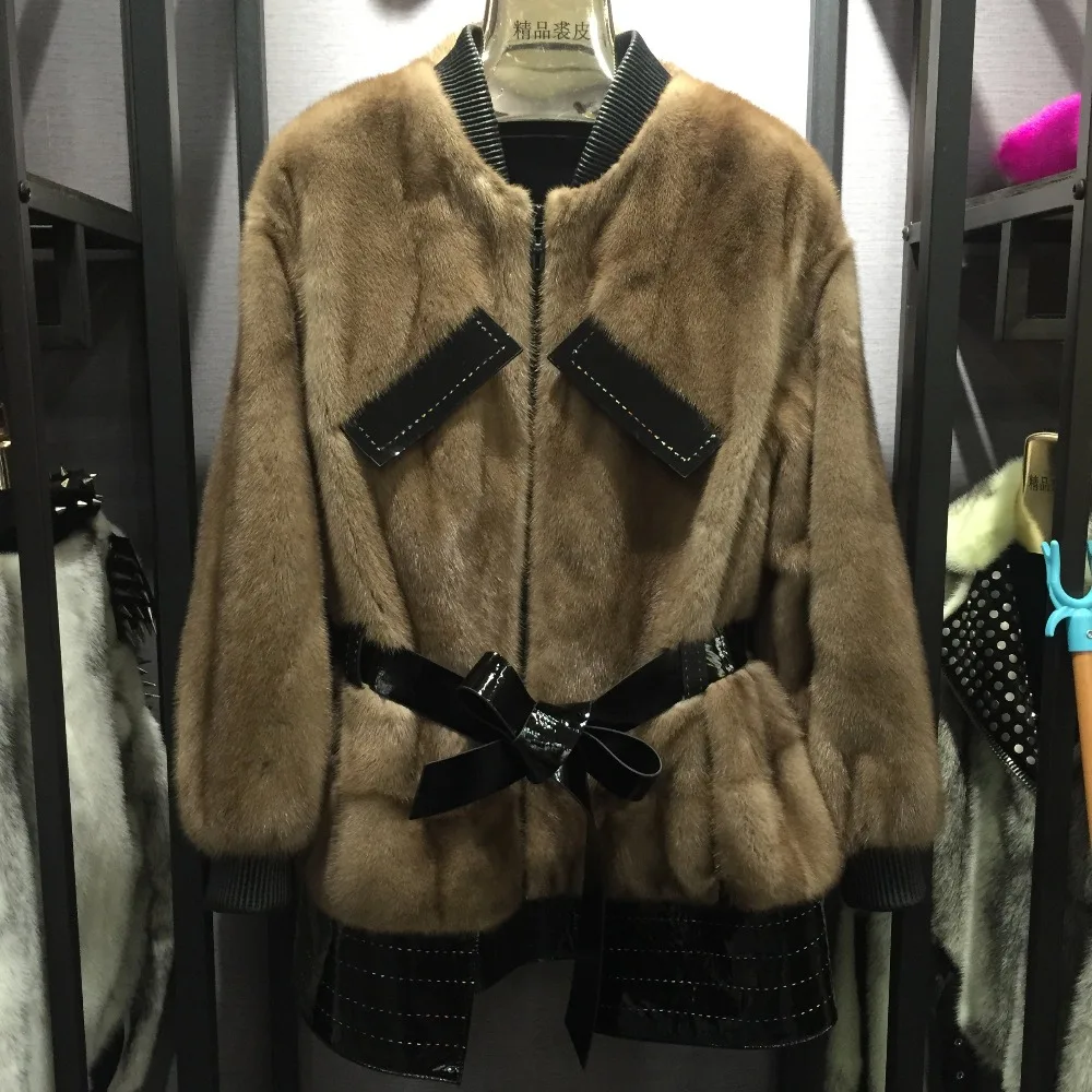 

SQXR FUR Women's Winter Real Mink Fur Coat Fashion Luxury Mink Fur jacket