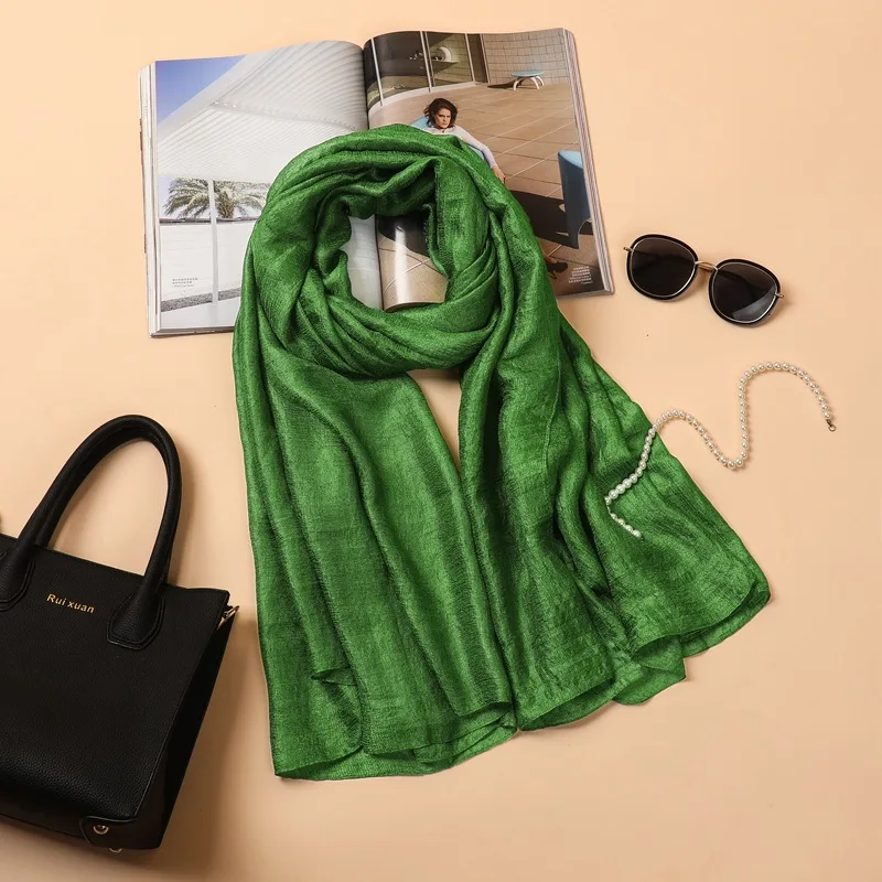 Large Size 180*100cm Solid Green Women Silk Scarf Beach Shawl and Echarpe Summer Wraps Scarves Muslim Female Hijab Foulard W1104 |