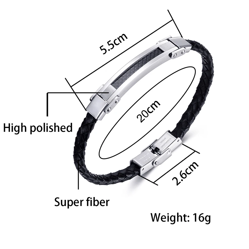 US7 из натуральной кожи Углеродные браслеты из волокон и браслеты из нержавеющей стали Шарм ручной работы браслет для мужчин модные ювелирные изделия подарок